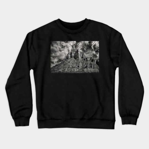 Castle Rock Arizona In Black And White Crewneck Sweatshirt by JimDeFazioPhotography